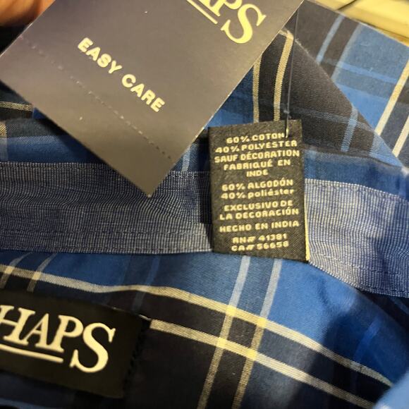 Chaps Men’s Button Down NWT Size XL Blue Plaid Cotton Easy Care - Picture 13 of 16